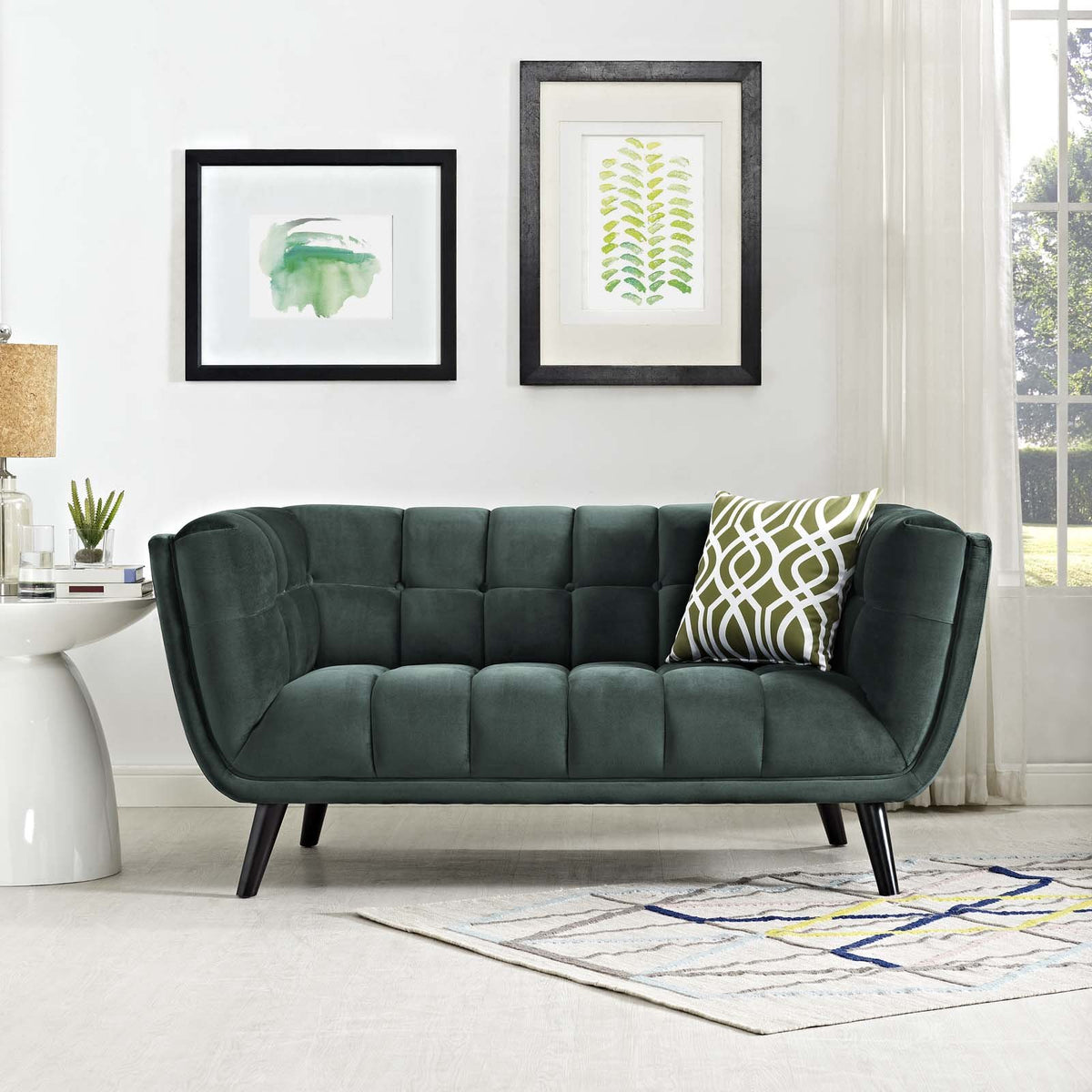 Green Velvet Button-Tufted Loveseat P910465
