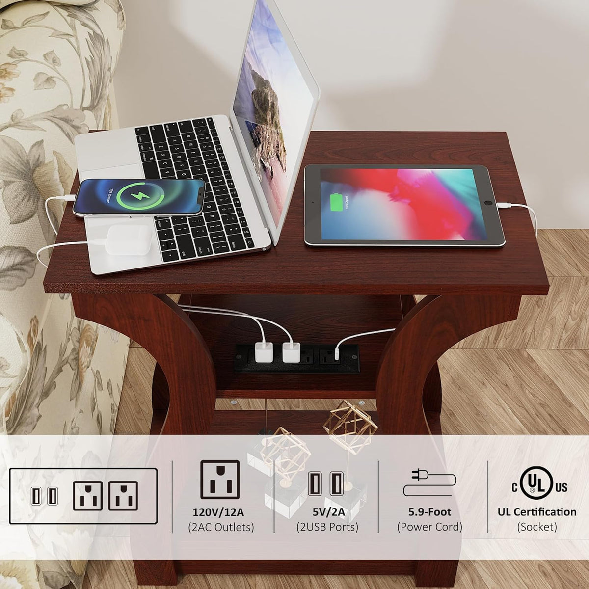 3 Tier End Table with Charging Station X572275