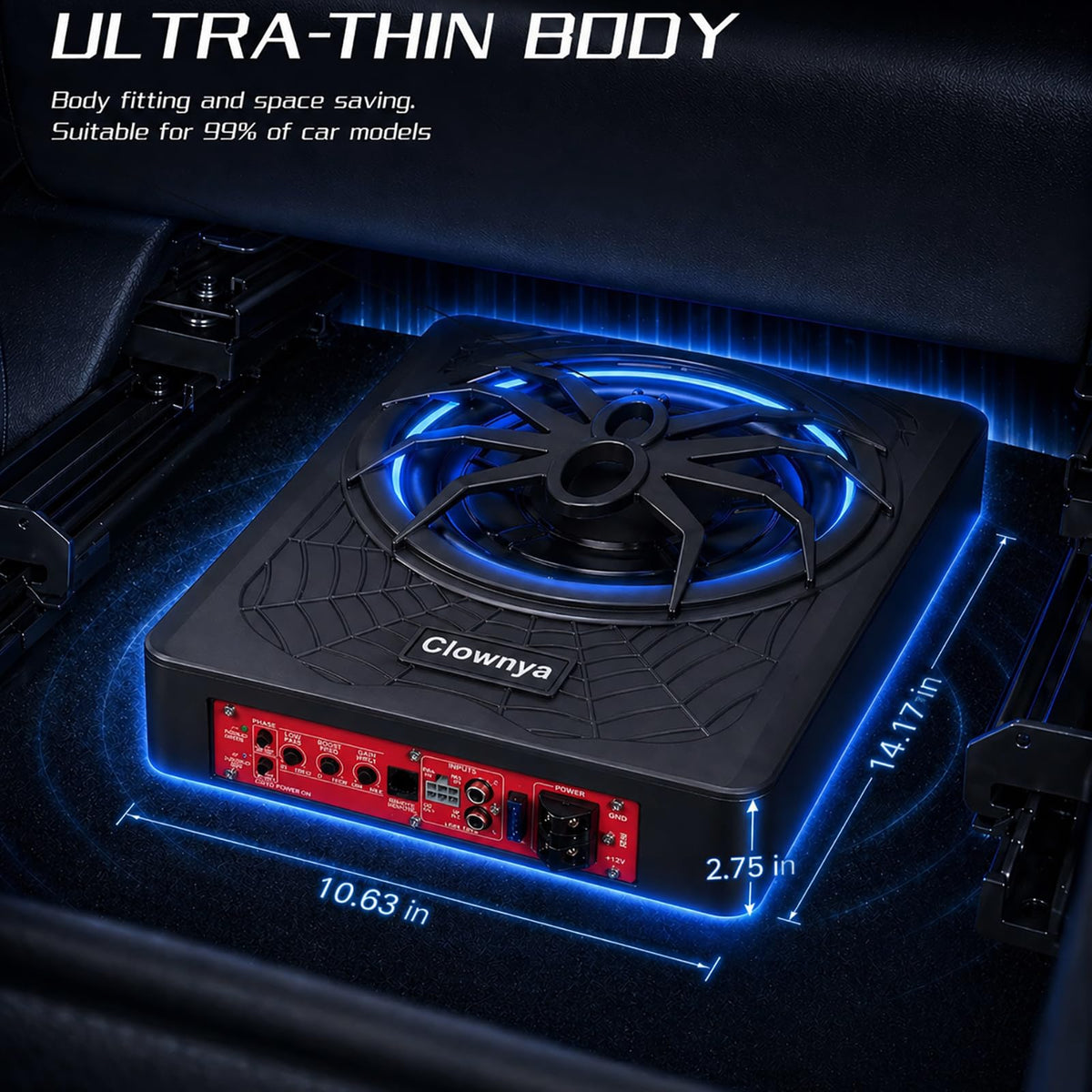 1200W Slim Under-Seat Powered Car Subwoofer with Built-in Amp L2157