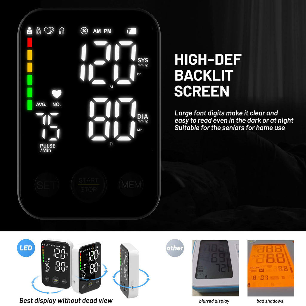Black Upper Arm Blood Pressure Monitor with Adjustable Arm Cuff and Large Display O203549