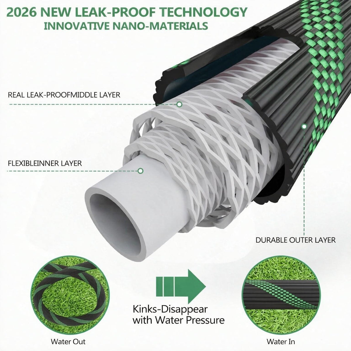 100FT Garden Hose with 10-Pattern Nozzle P393