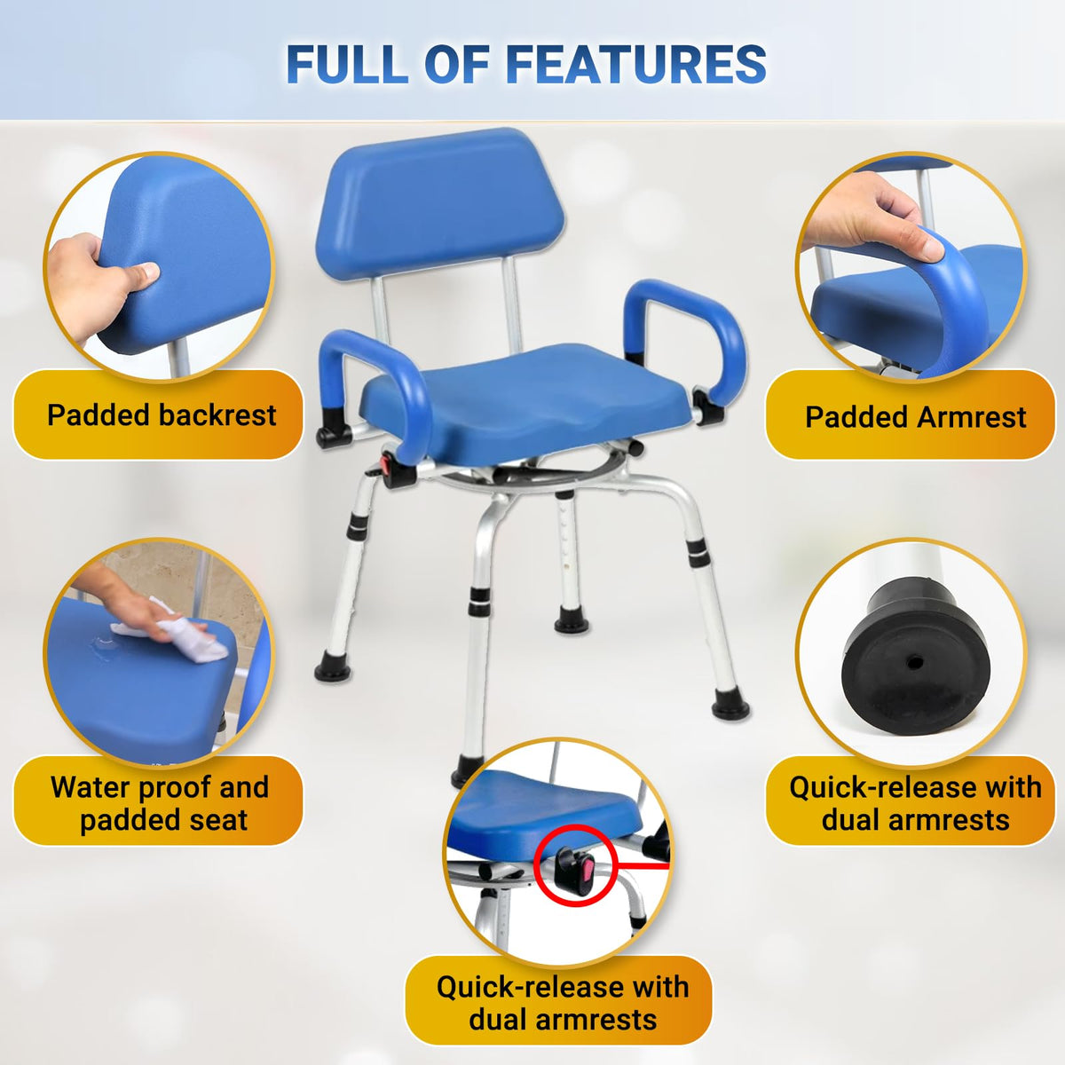 Swivel Shower Chair with Padded Seat, Back & Arms I6968