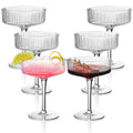 Ribbed Coupe Glasses Set of 6, 10 oz Crystal Cocktail Glassware Q802623
