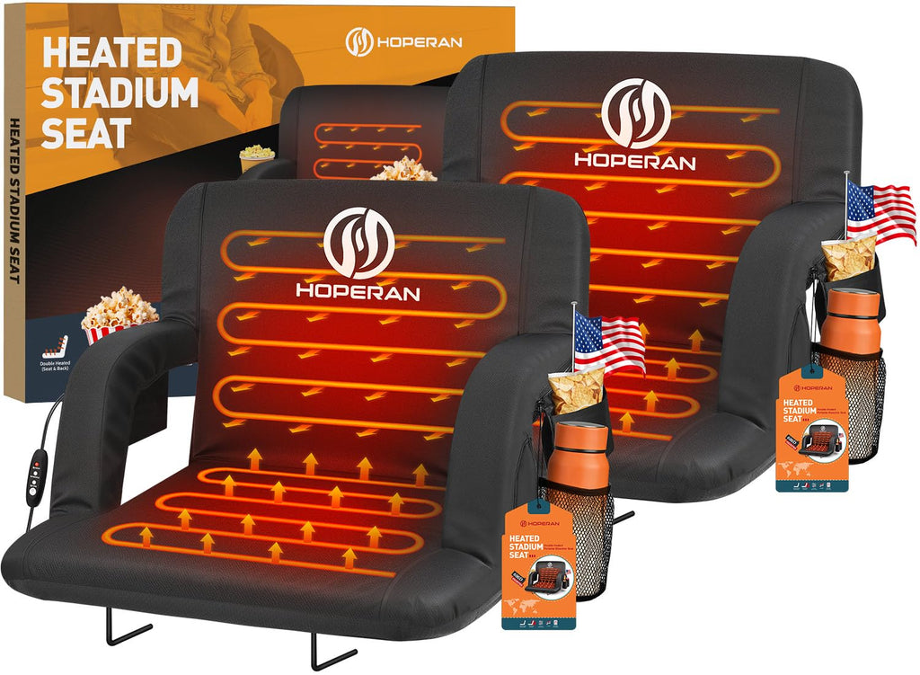 25" Heated Stadium Seats for Bleachers with Back Support, Black 2PC P3846