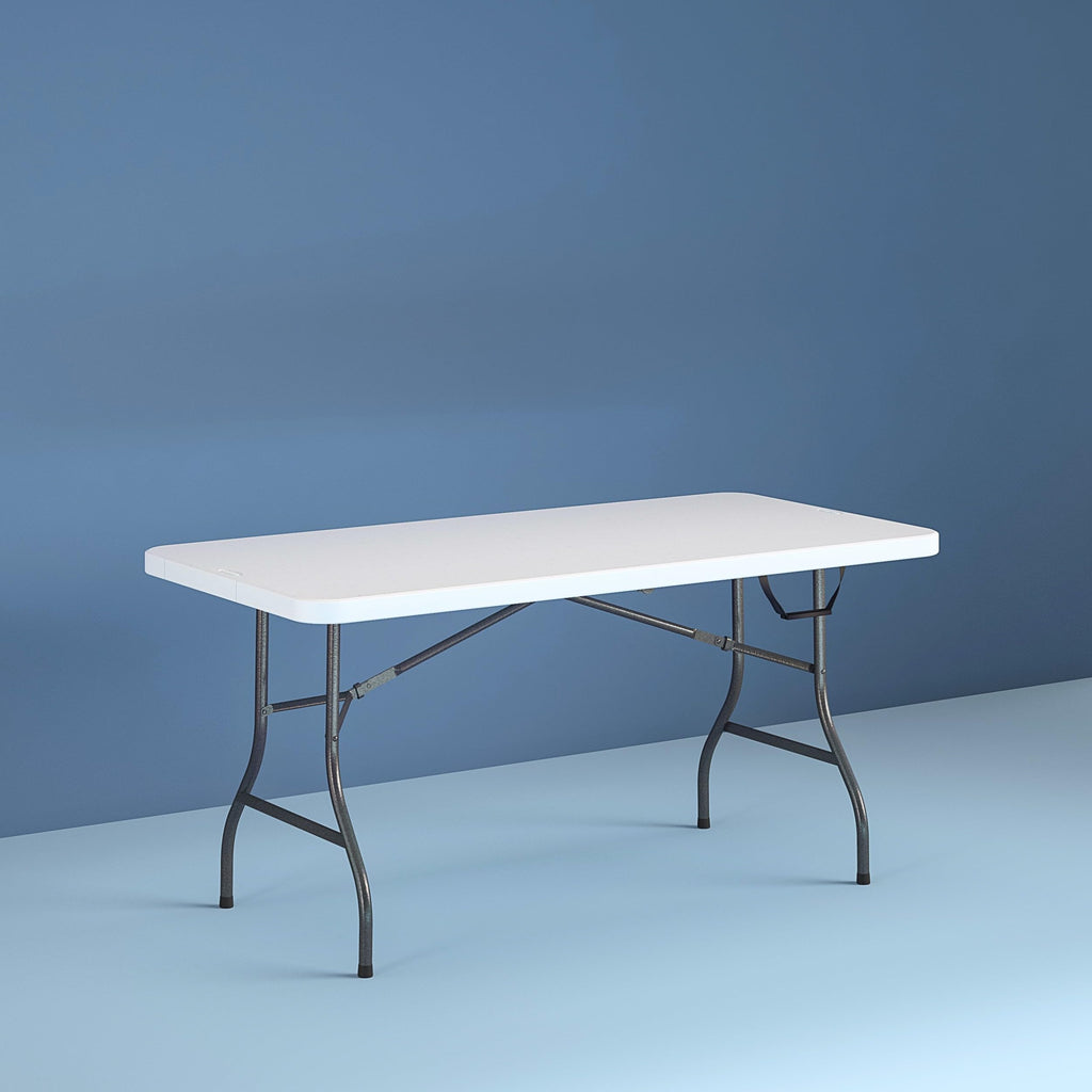 6 Foot Fold-in-Half Folding Table White Speckle HDPE Top H6918
