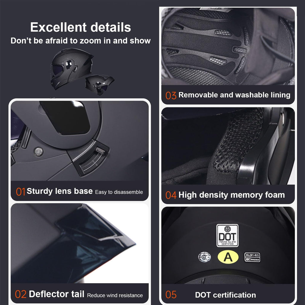 Modular Bluetooth Motorcycle Helmet DOT Approved Dual Visor Flip up Q708374