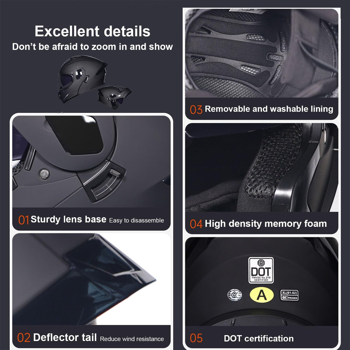 Modular Bluetooth Motorcycle Helmet DOT Approved Dual Visor Flip up Q708374