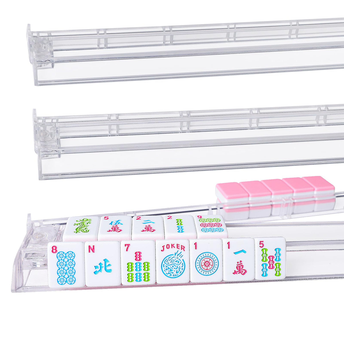 Clear Mahjong Racks with Pushers, 4 Piece Set J60379