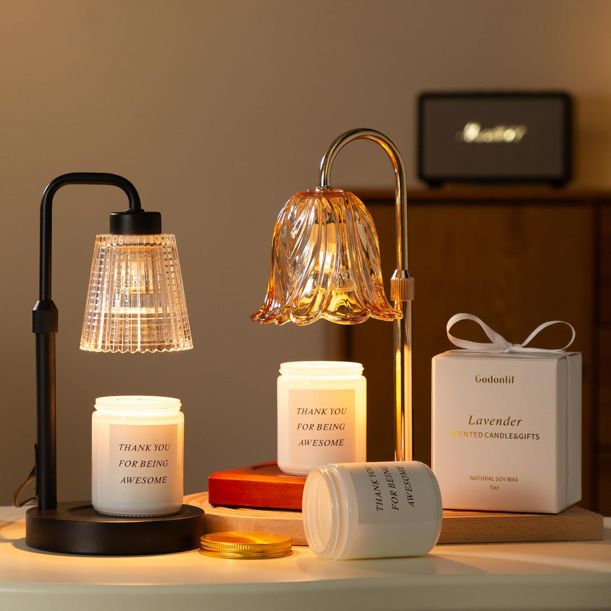 Gold Candle Warmer Lamp with Timer, Dimmable Wax Melt Warmer W25943