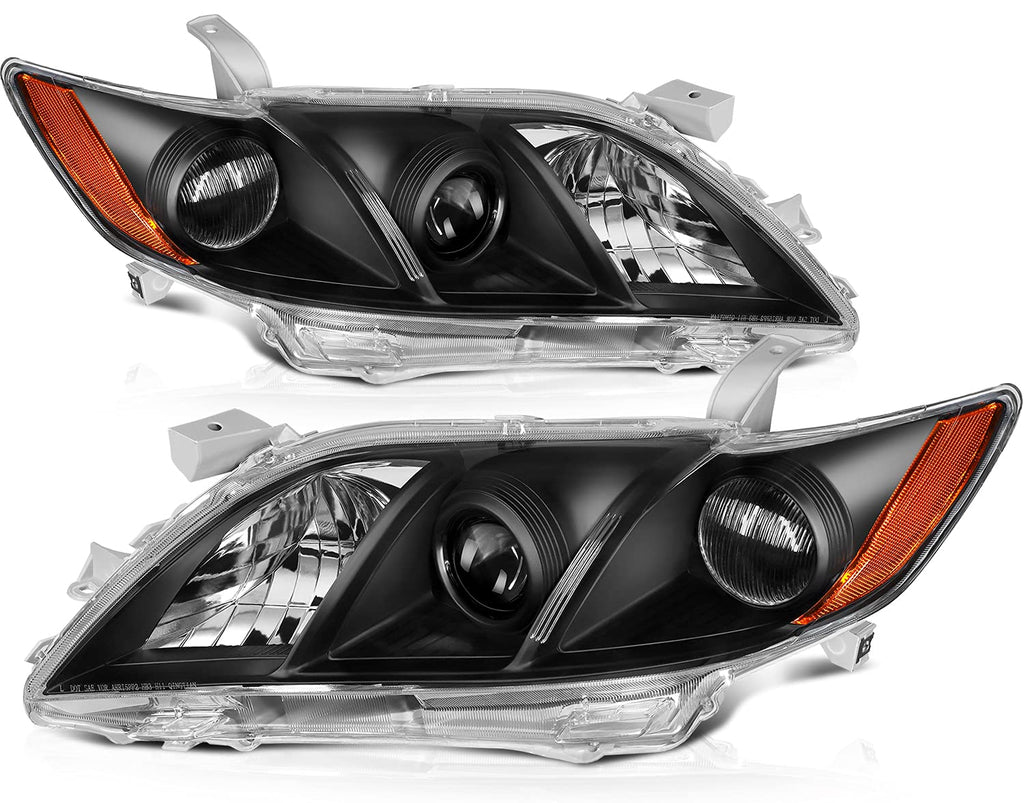Black Housing Amber Reflector Clear Lens Headlights Assembly Pair F16375
