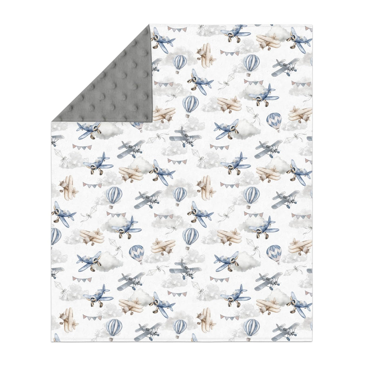 Vintage Planes Helicopters Hot Air Balloon Soft Mink Dotted Backing Double Layer Baby Blanket 30x40 R110845
