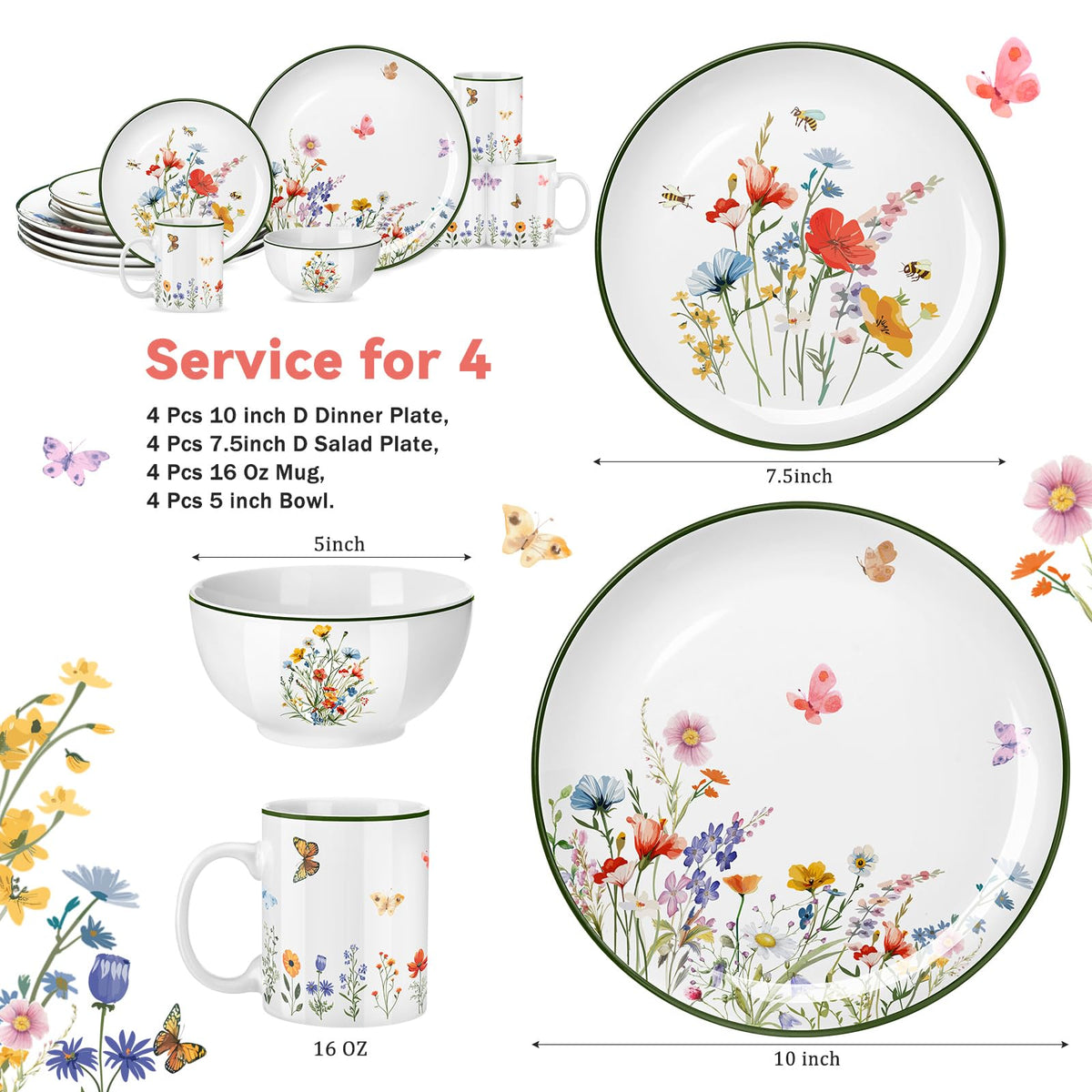 16 Pcs Ceramic Dinnerware Set Q7610