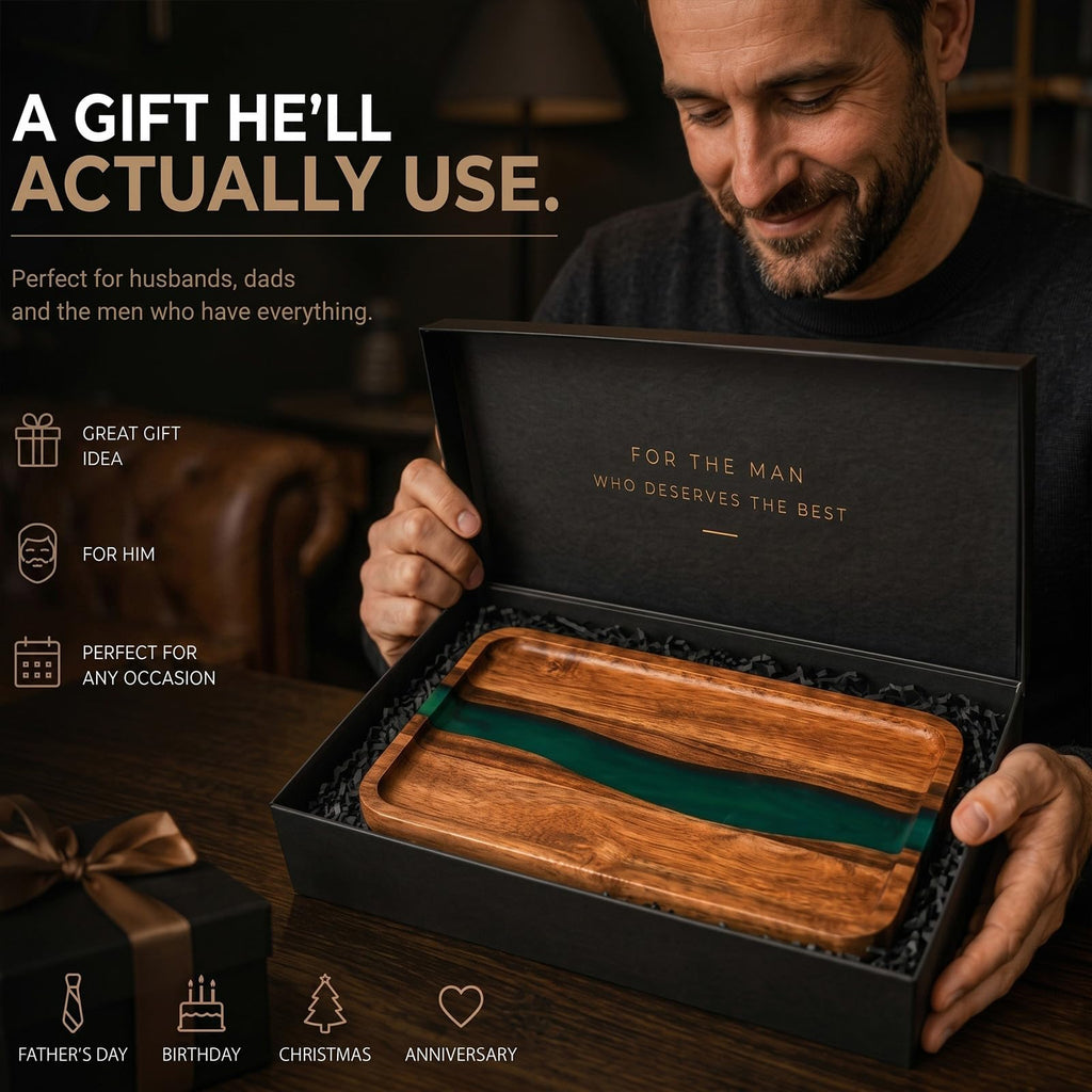 Turquoise Resin Acacia Wood Valet Tray U7304