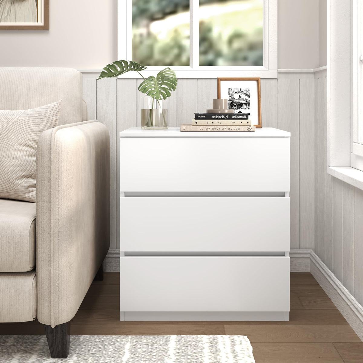 White 3 Drawer Wood Dresser J438918