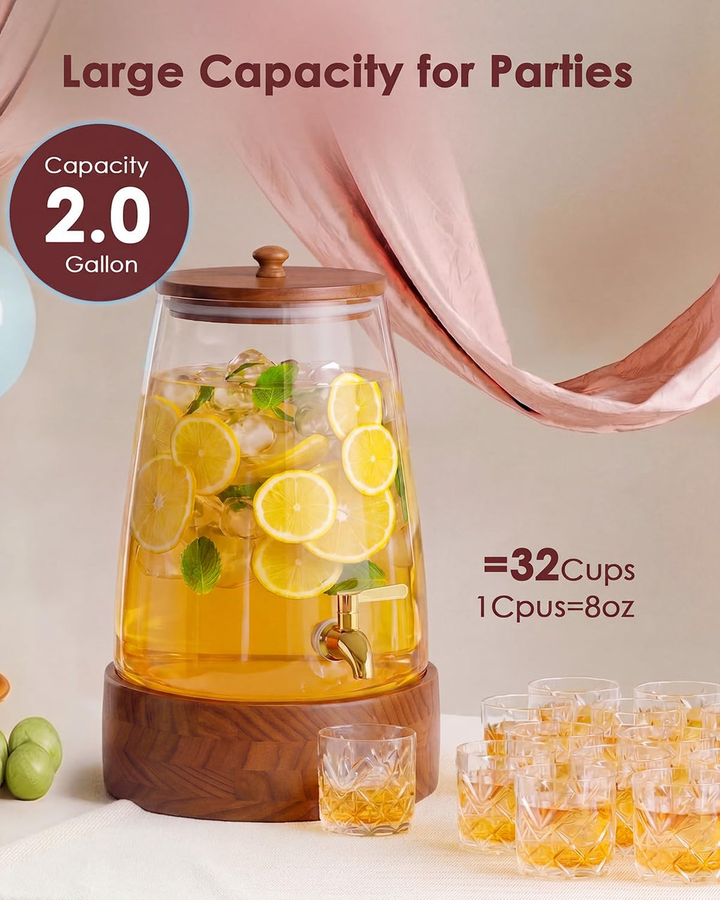 2 Gallon Glass Drink Dispenser with Spigot G83786