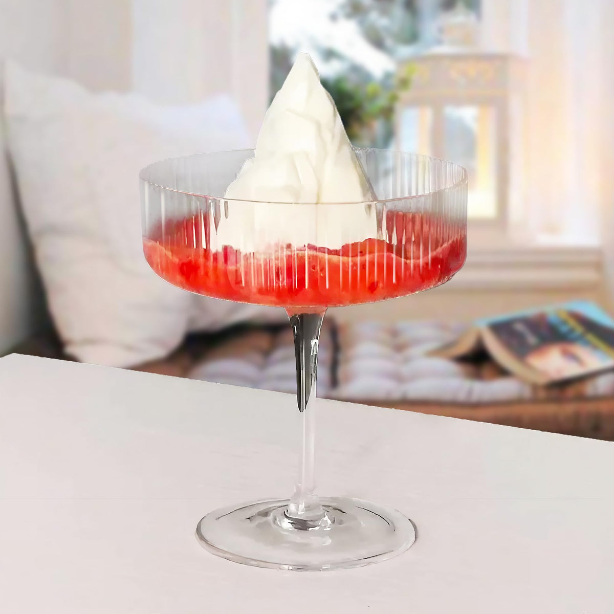 Ribbed Coupe Glasses Set of 6, 10 oz Crystal Cocktail Glassware Q802623