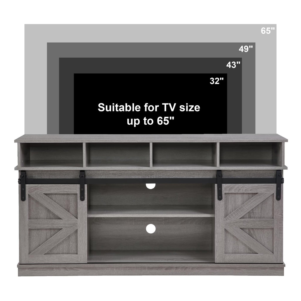 58" Grey Wood TV Stand with Sliding Barn Doors S99955