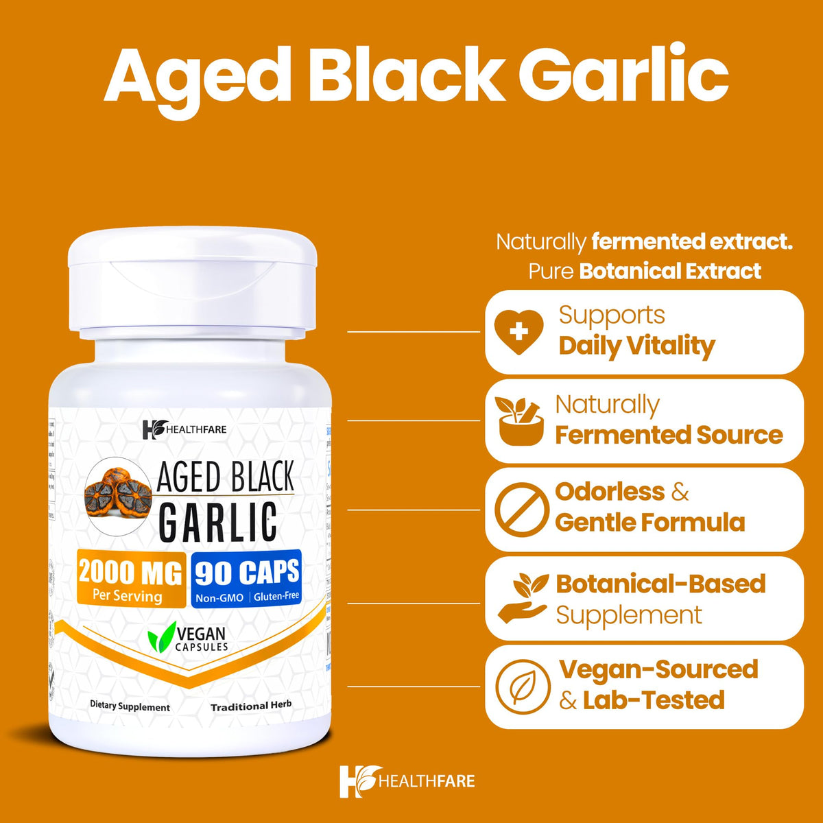 90 Vegan Capsules Fermented Odorless Black Garlic Extract G10788