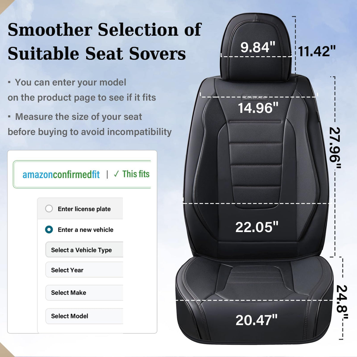 Black Nappa Leather Waterproof Car Seat Covers Full Set B15735