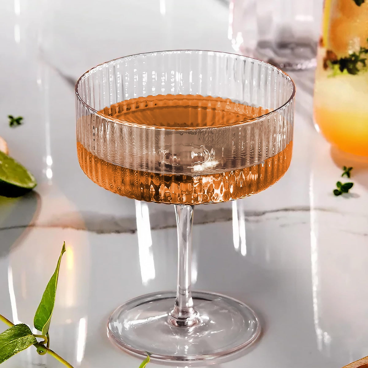 Ribbed Coupe Glasses Set of 6, 10 oz Crystal Cocktail Glassware Q802623