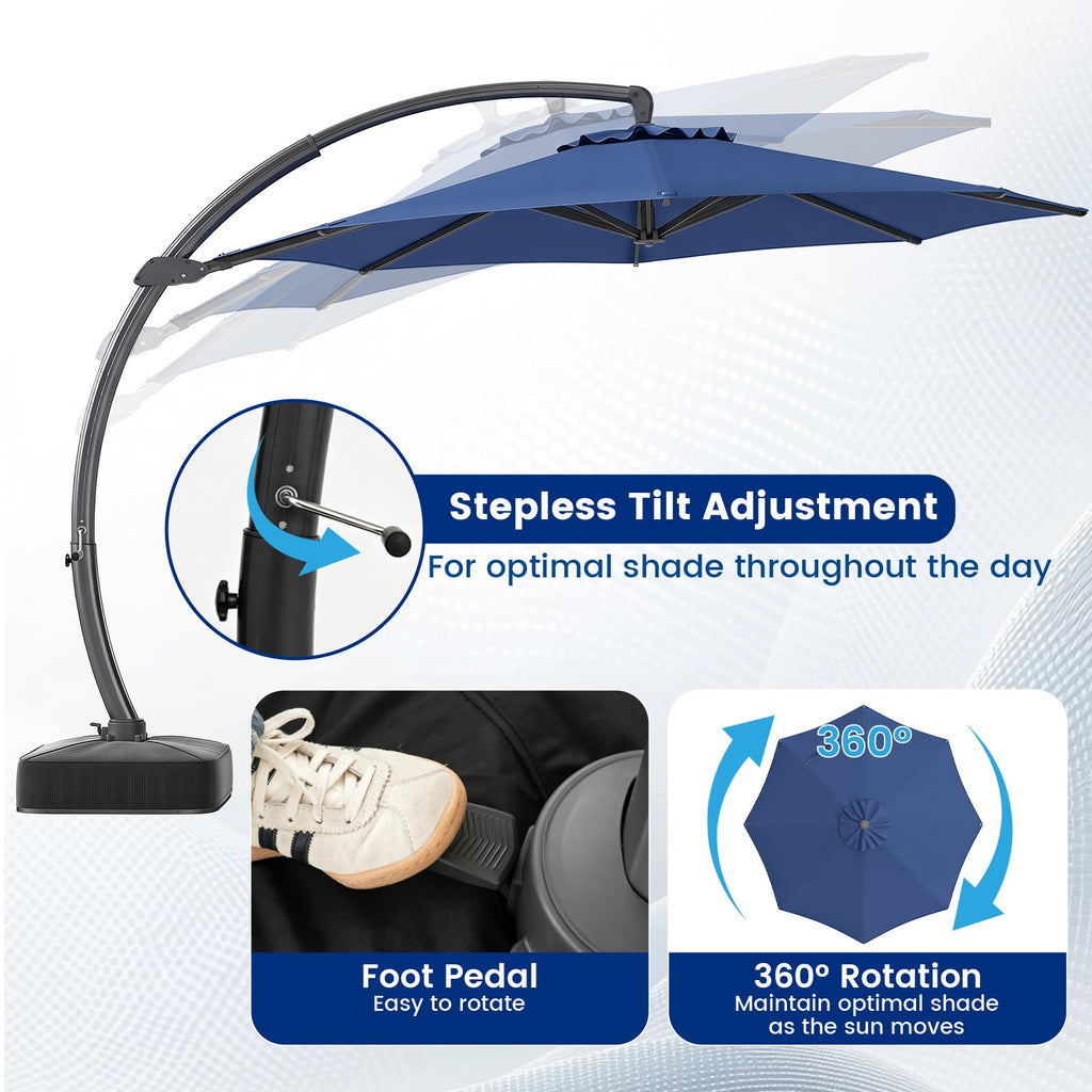 11FT Navy Cantilever Patio Umbrella with Base O411169
