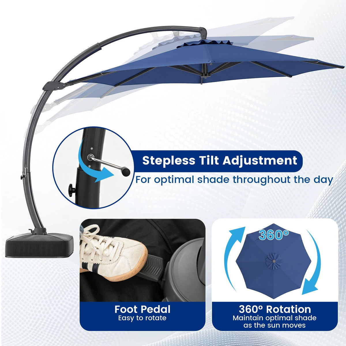 11FT Navy Cantilever Patio Umbrella with Base O411169