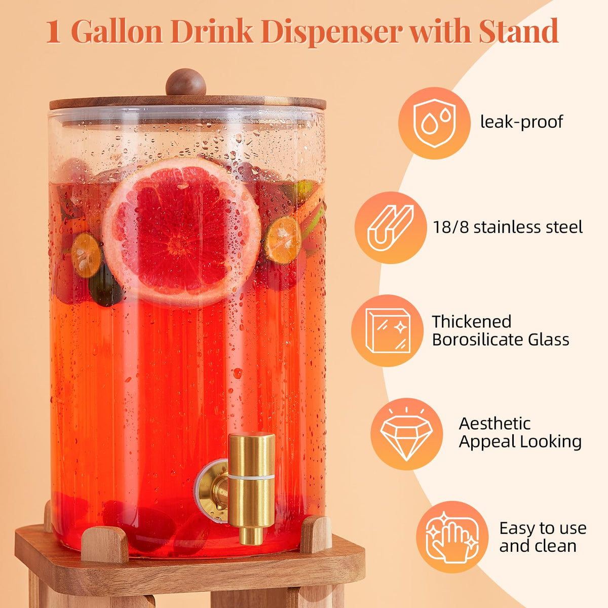 Glass Drink Dispenser with Stand N3911