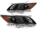 Black Housing Amber Reflector Clear Lens Headlights Assembly Pair F16375