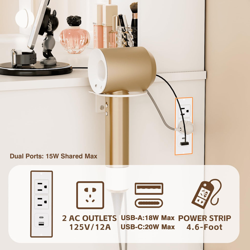 White Vanity Desk with Mirror & Charging Station P921713