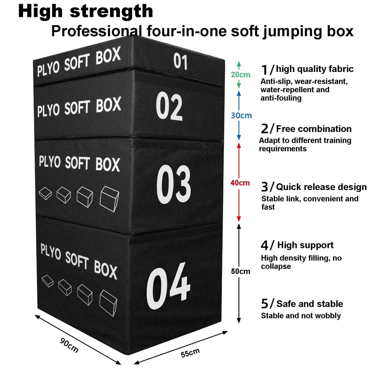 4-in-1 Foam Jumping Exercise Box Non-slip PU Leather Cover E16413