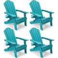Folding Adirondack Chairs Set of 4 All-Weather Outdoor Chair with Cup Holder I251