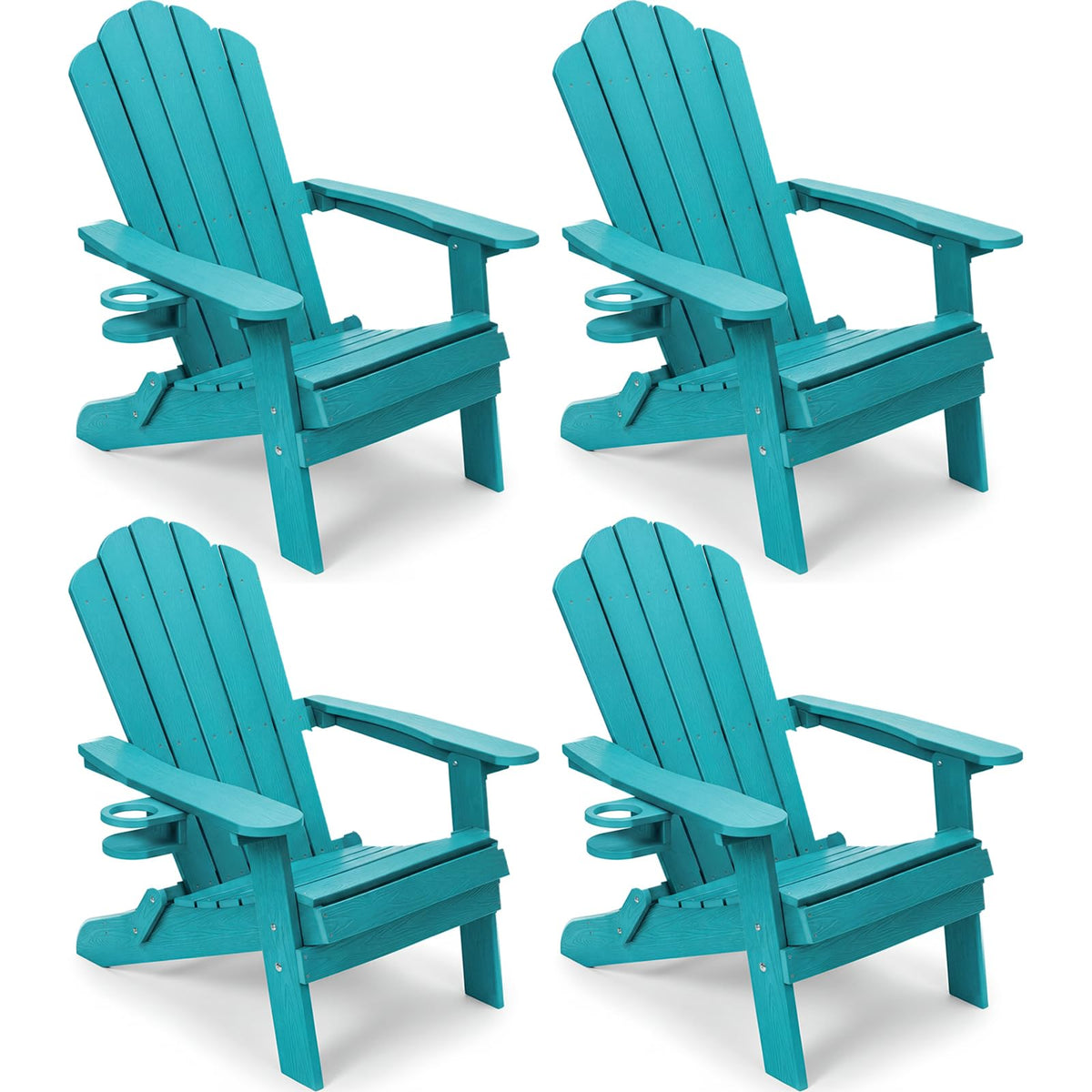 Folding Adirondack Chairs Set of 4 All-Weather Outdoor Chair with Cup Holder I251