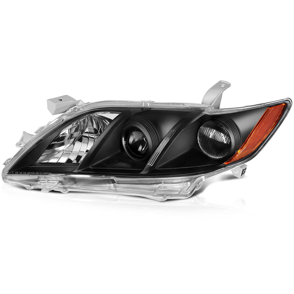 Black Housing Amber Reflector Clear Lens Headlights Assembly Pair F16375
