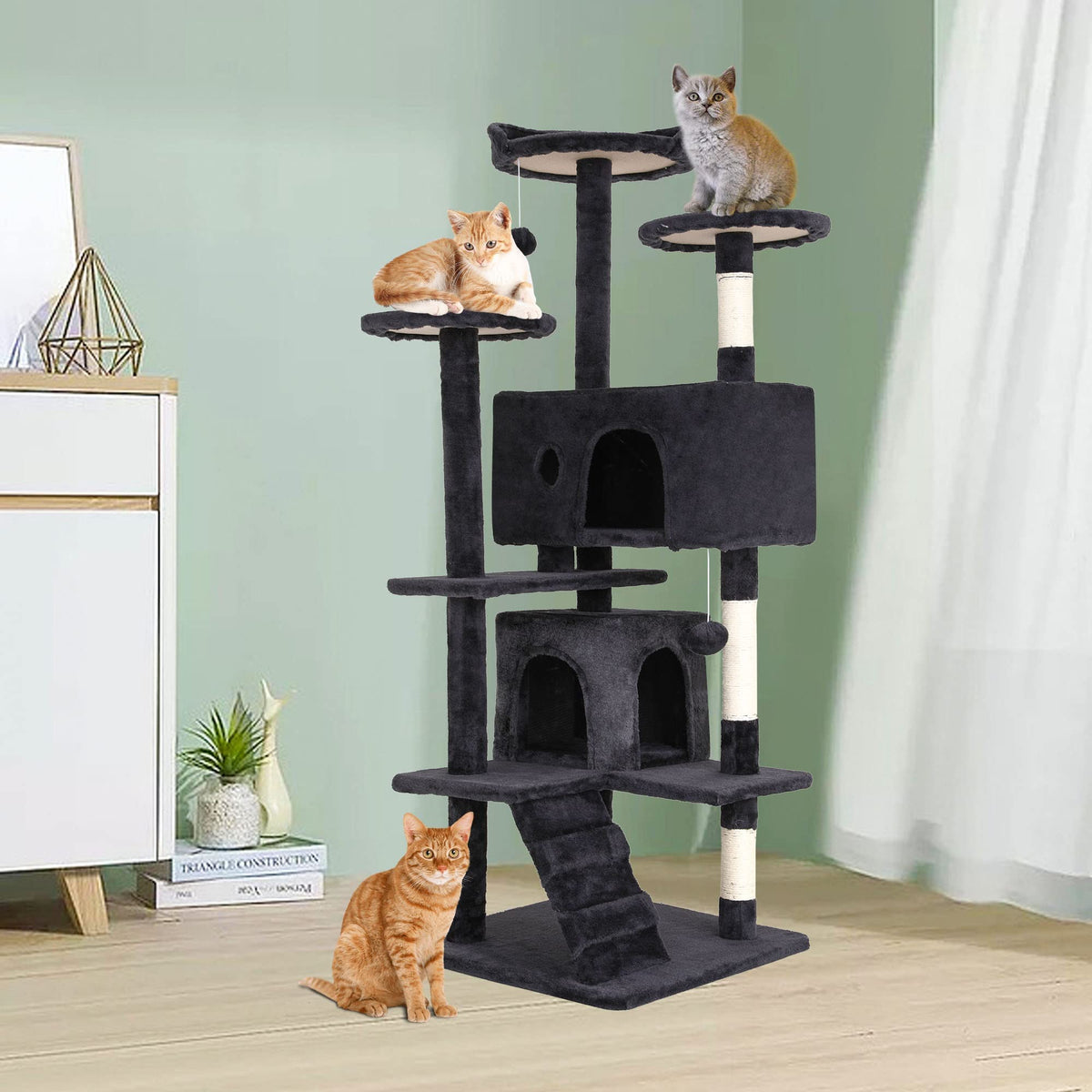 70 Inch Multi-Level Cat Tree with Scratching Post, Condo, Plush Perch Z316