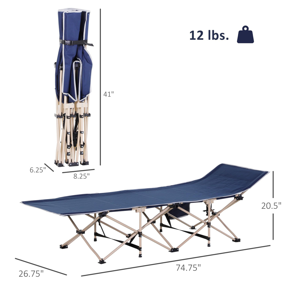 Folding Camping Cot with Carry Bag, Side Pocket, Blue G97818