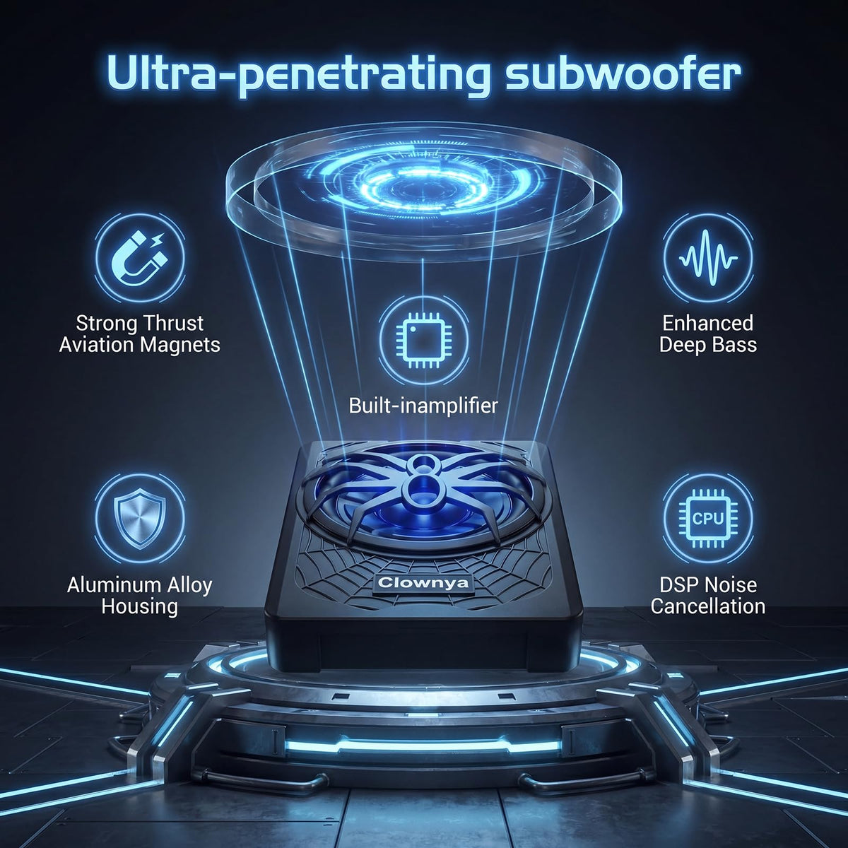 1200W Slim Under-Seat Powered Car Subwoofer with Built-in Amp L2157
