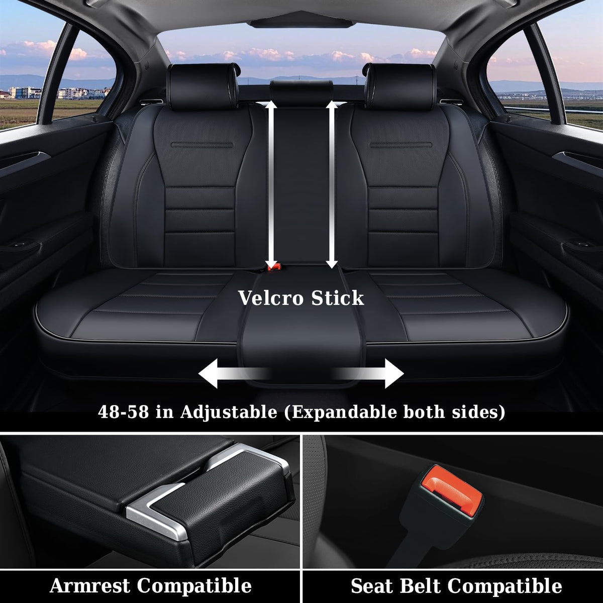 Black Nappa Leather Waterproof Car Seat Covers Full Set B15735