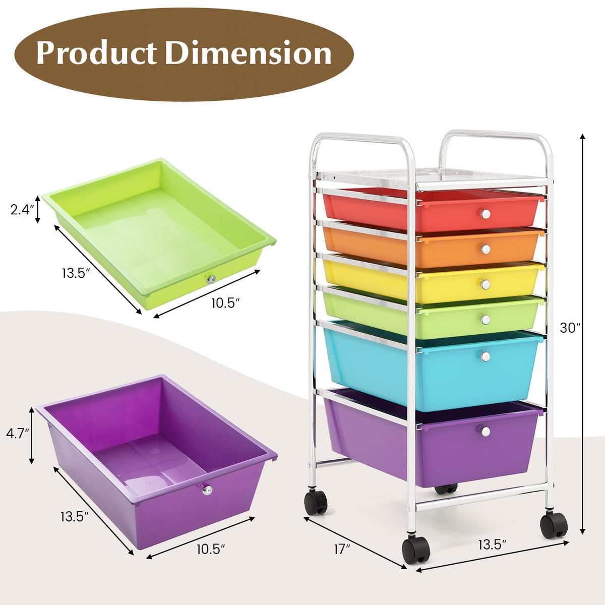 6 Drawer Rolling Storage Cart I36344