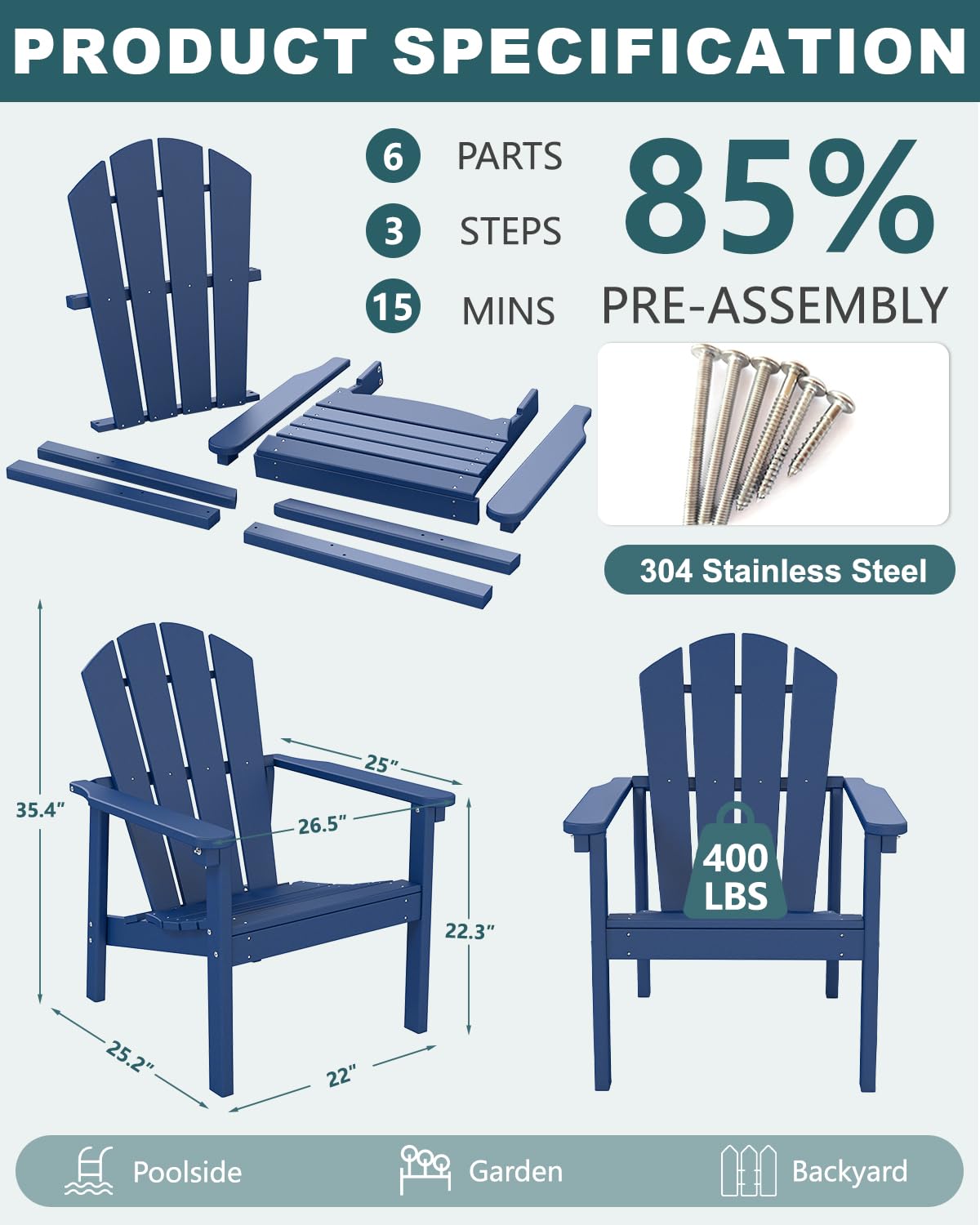 Navy Blue HDPE Adirondack Chair Set of 8 B6496