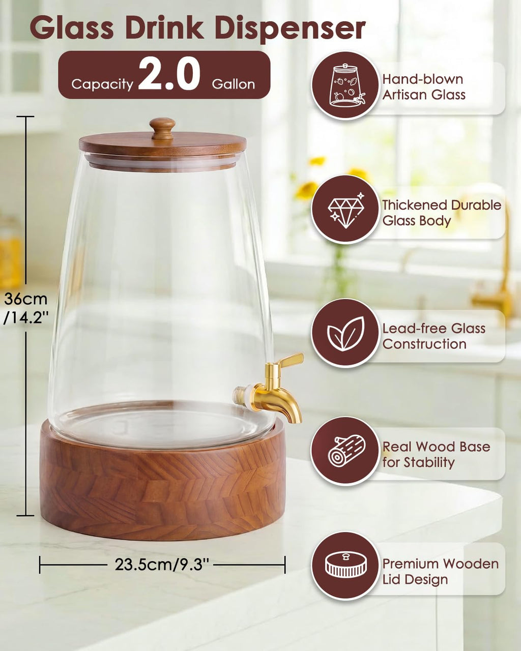 2 Gallon Glass Drink Dispenser with Spigot G83786