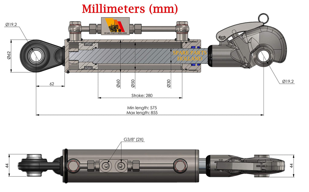 Hydraulic Top Link Cat 1-1 with Locking Block and Hook U969475