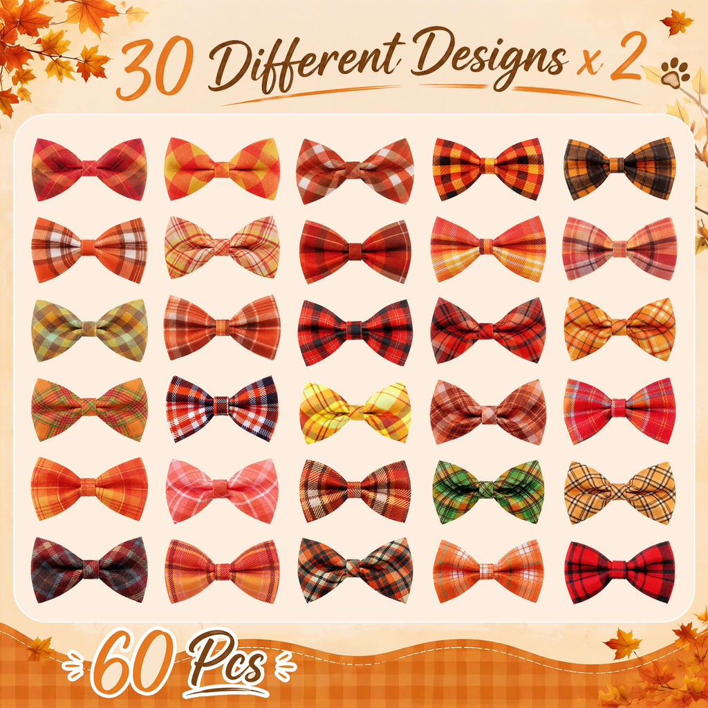 60 Pcs Plaid Dog Collar Bow Ties U98939