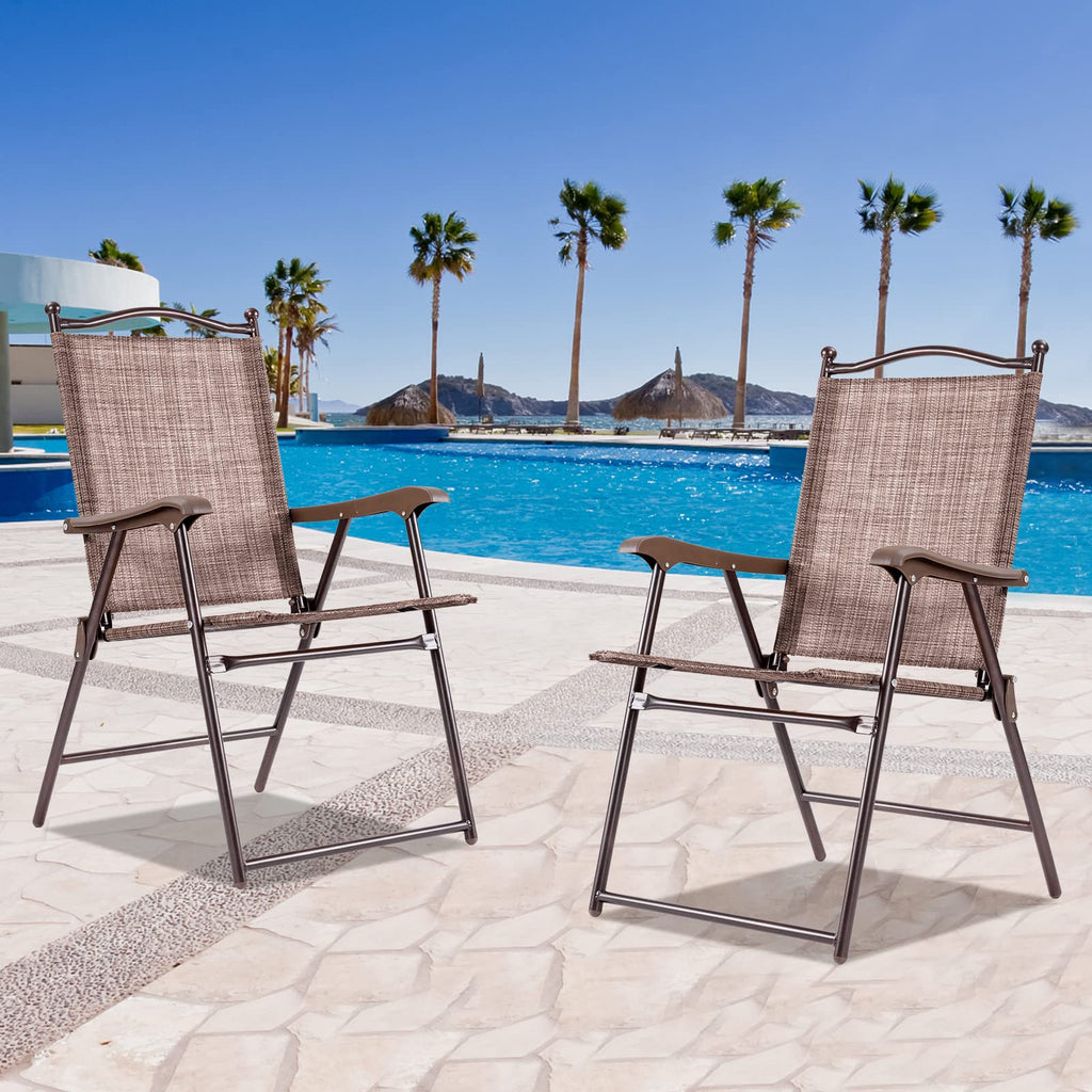 Set of 2 Brown Folding Patio Dining Chairs with Armrests S847224