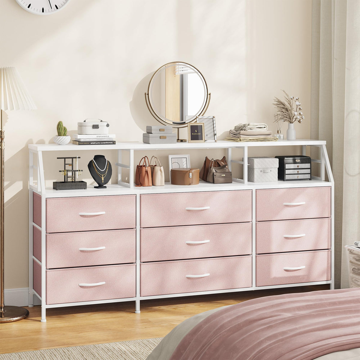 Pink 9 Fabric Drawer Dresser T80653