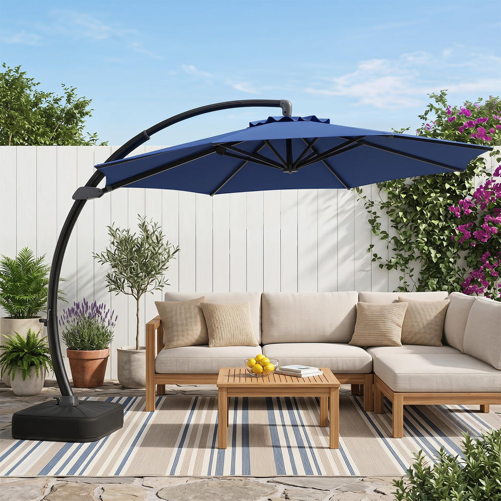11FT Navy Cantilever Patio Umbrella with Base O411169