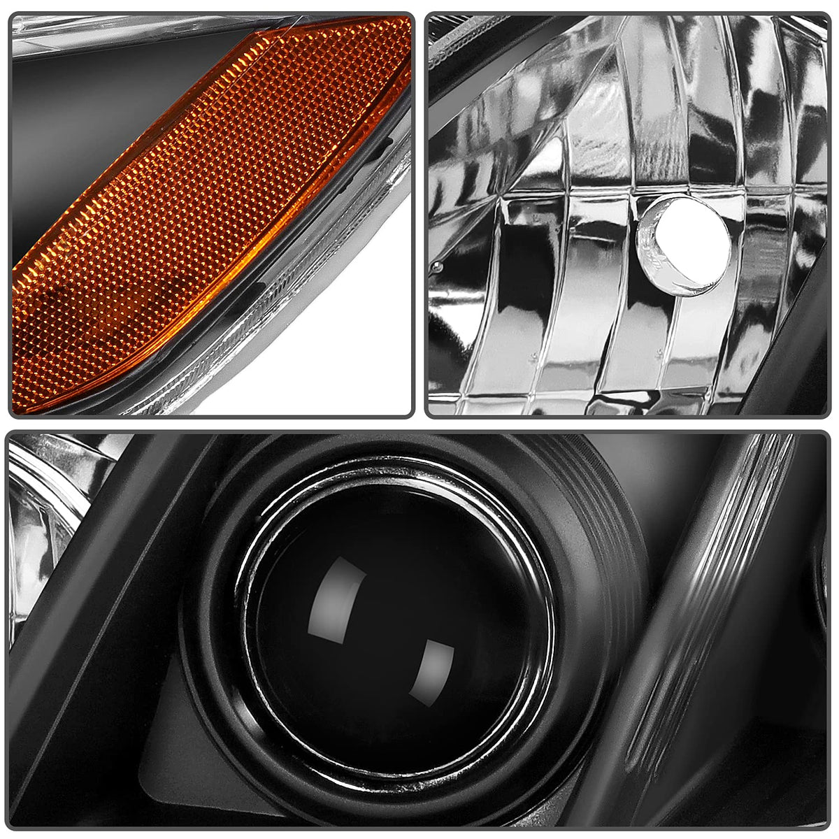 Black Housing Amber Reflector Clear Lens Headlights Assembly Pair F16375