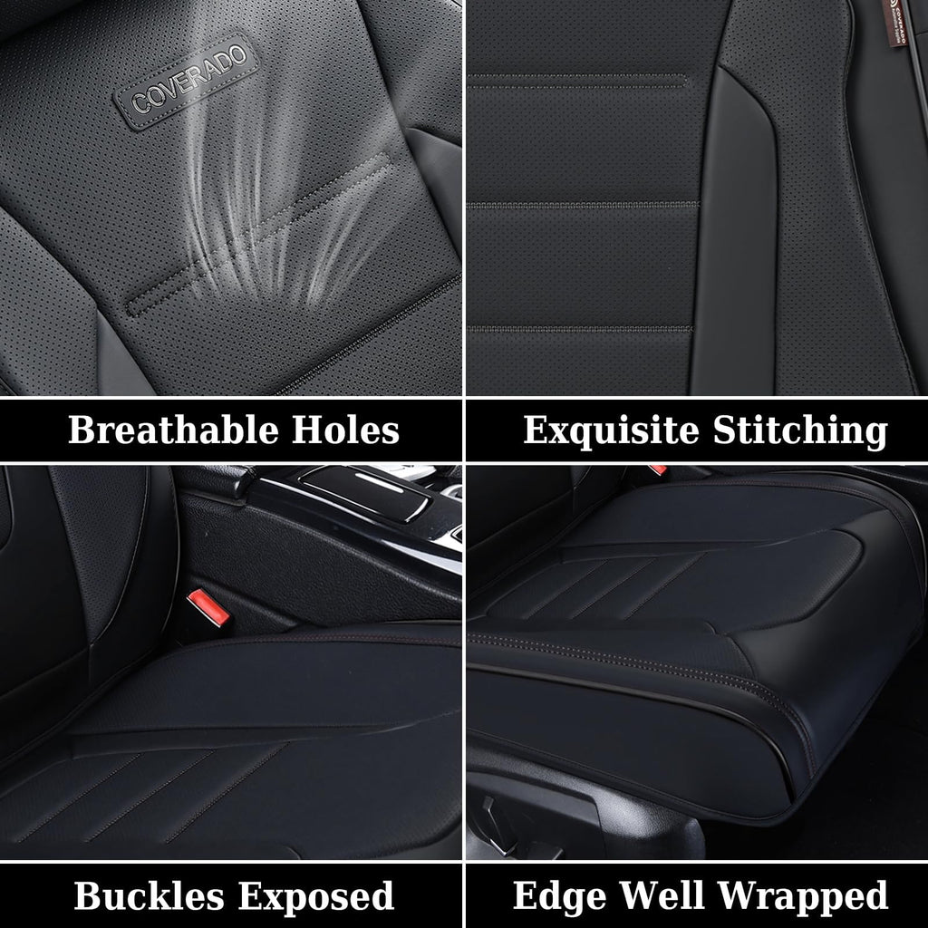 Black Nappa Leather Waterproof Car Seat Covers Full Set B15735