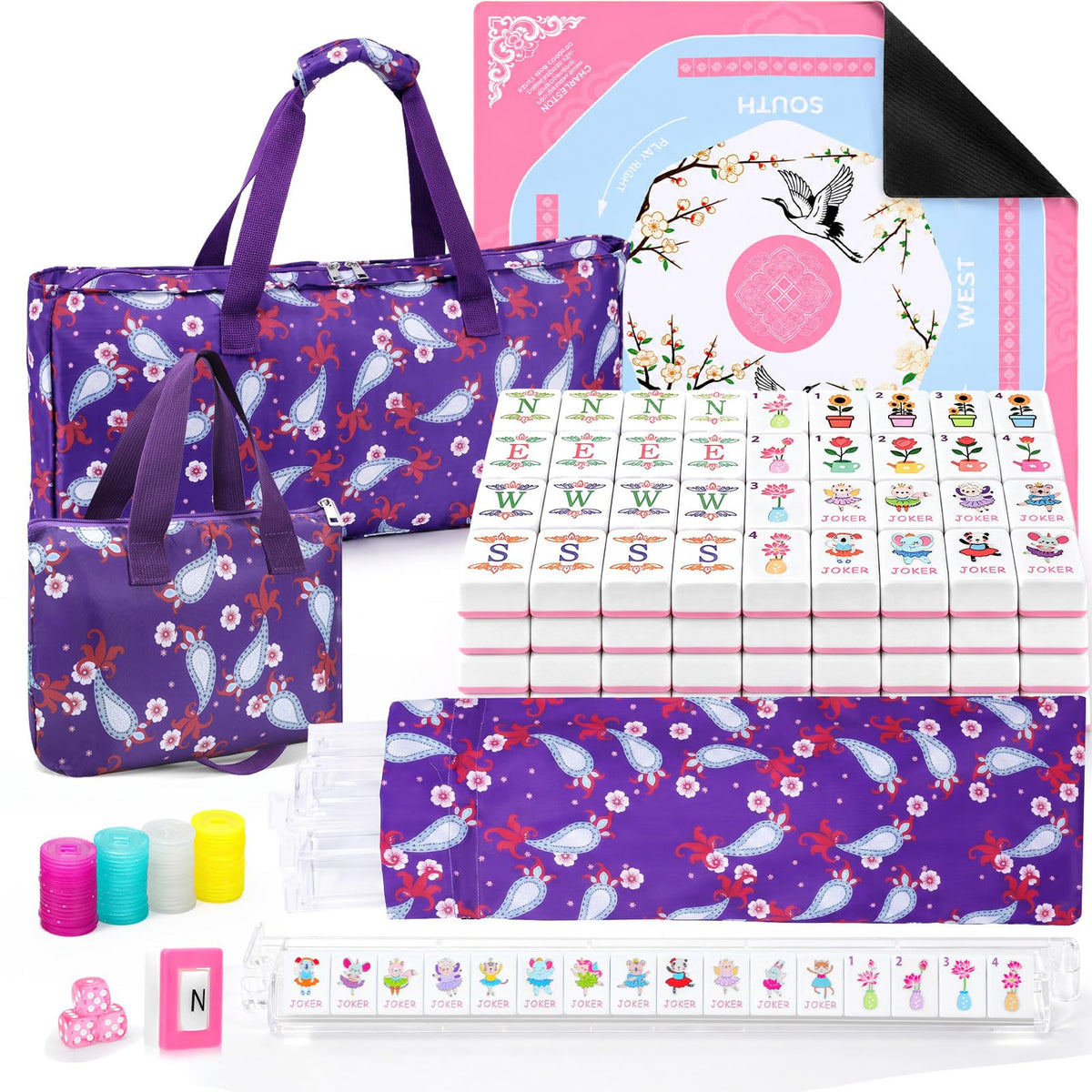 160 Mahjong Tiles with Non-Slip Mat and 4 Racks Mahjong Set V981