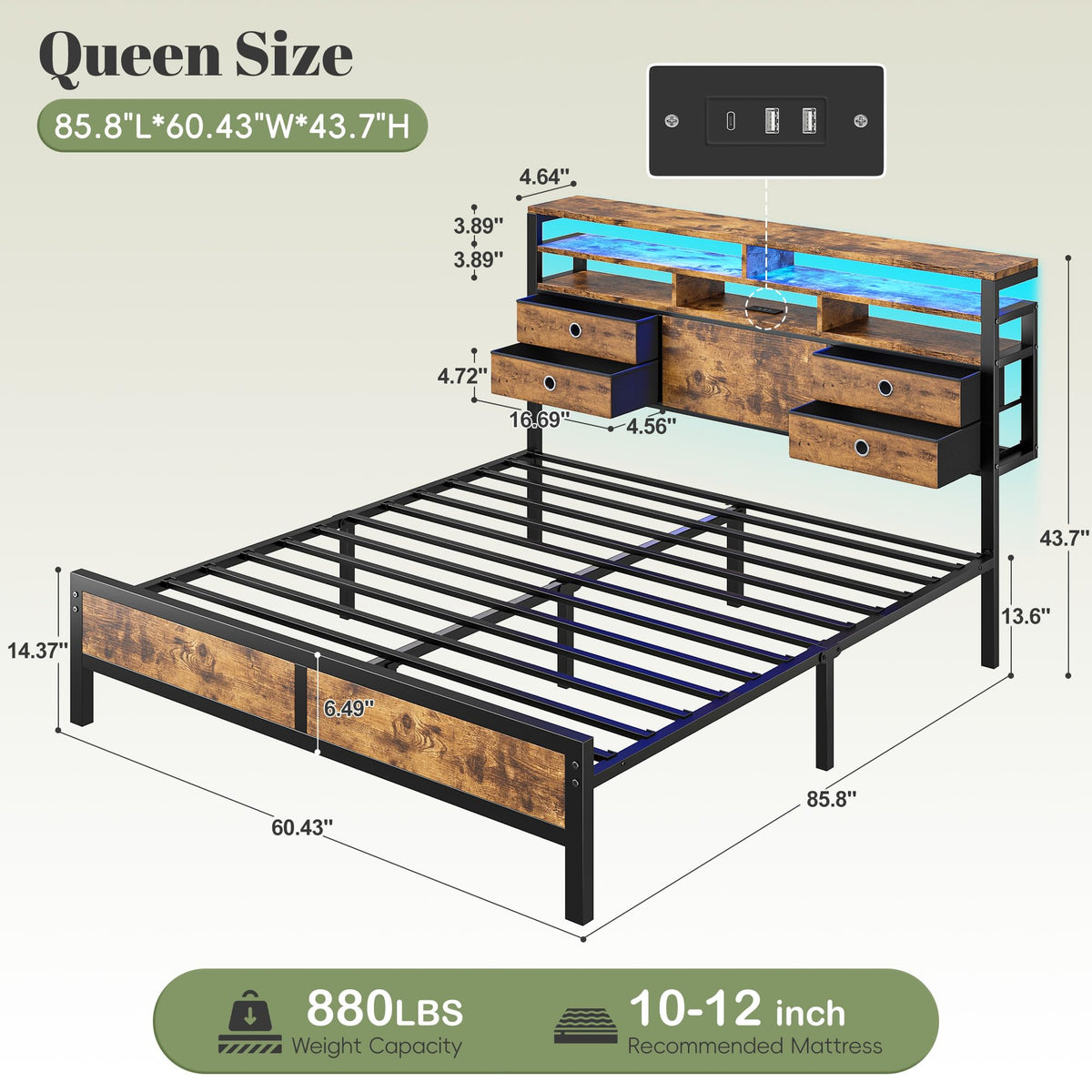 Queen Bed Frame with 4 Drawers H583