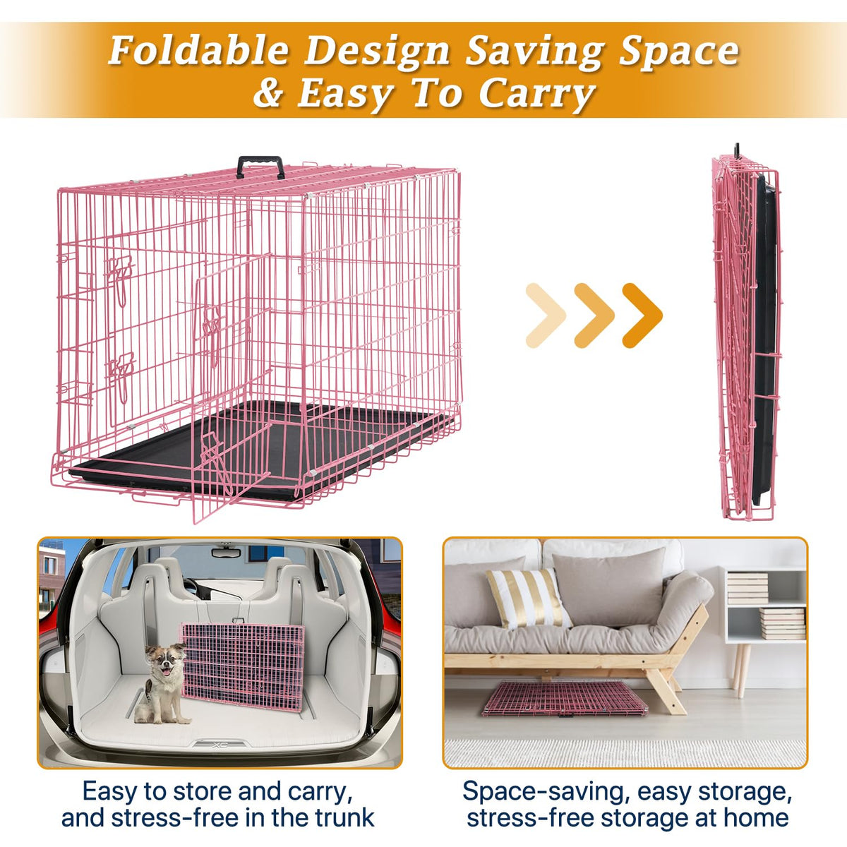 24" Pink Double Door Wire Dog Crate with Divider S5557